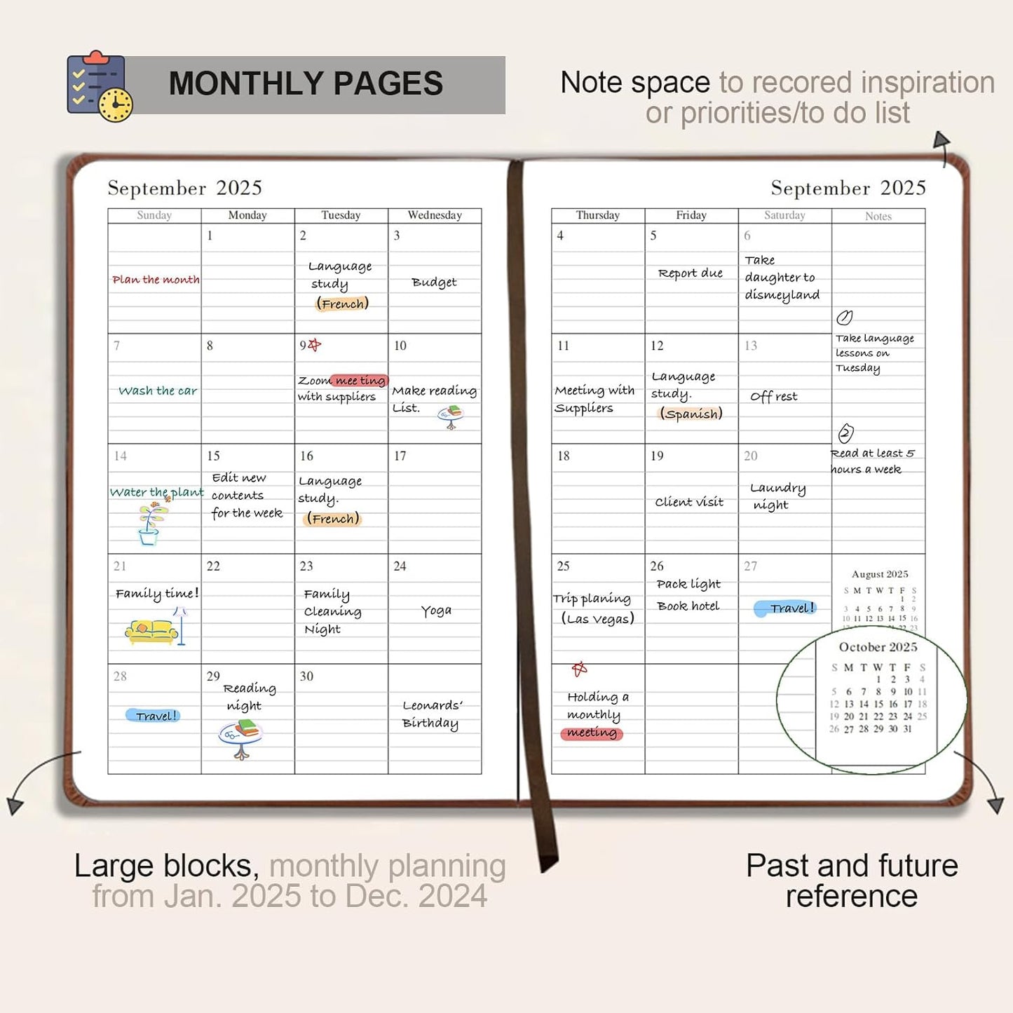 Benkaim Academic Daily Planner 2025-2026 One Page A Day (8.5"x5.8"), Calendar Book with Hourly Schedule, Appointment Book July 2025 to June 2026 Hard Cover (Black)