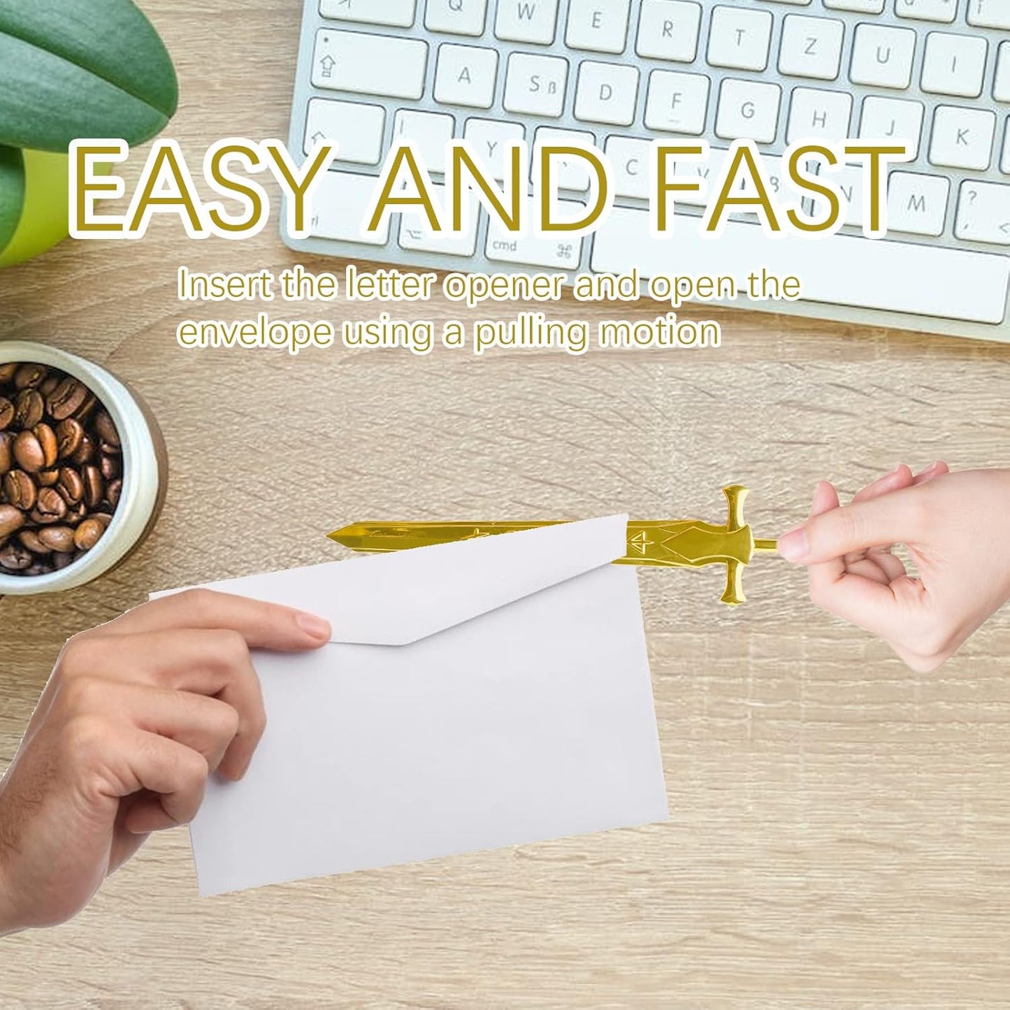 Golden Metal Letter Opener Office Letter Opener Knife Metal Plated Envelope Opener Ergonomic Grip Handle Practical Ornamental Letter Opening Tool