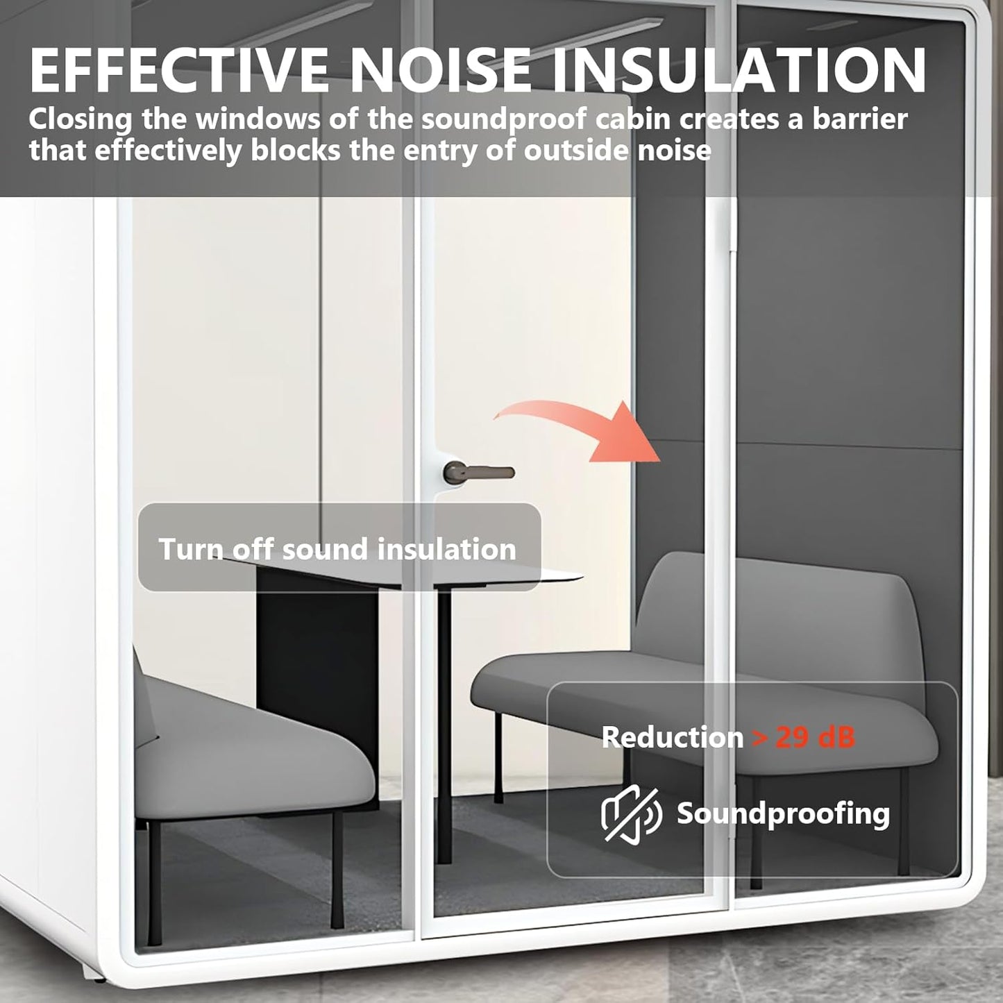 Office Sound Booth with Audio Privacy - Portable Soundproof Booth Includes White Frame with Curved Corners,Soundproof Room with Light,Fans, Magnetic Door Lock for Negotiation Room (70.08IN)