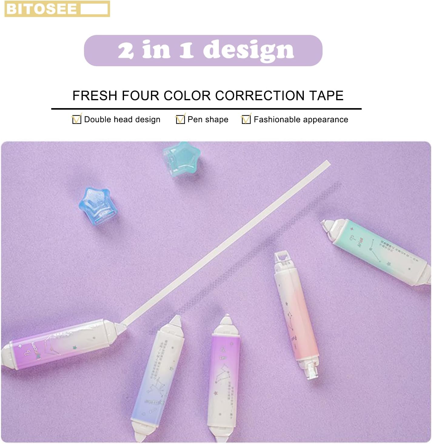 2 in 1 Correction Tape and Double Sided Tape Roller, Cute Quick Dry Japan Correction Tape, with Adhesive Tape Runner,for School Office supplies