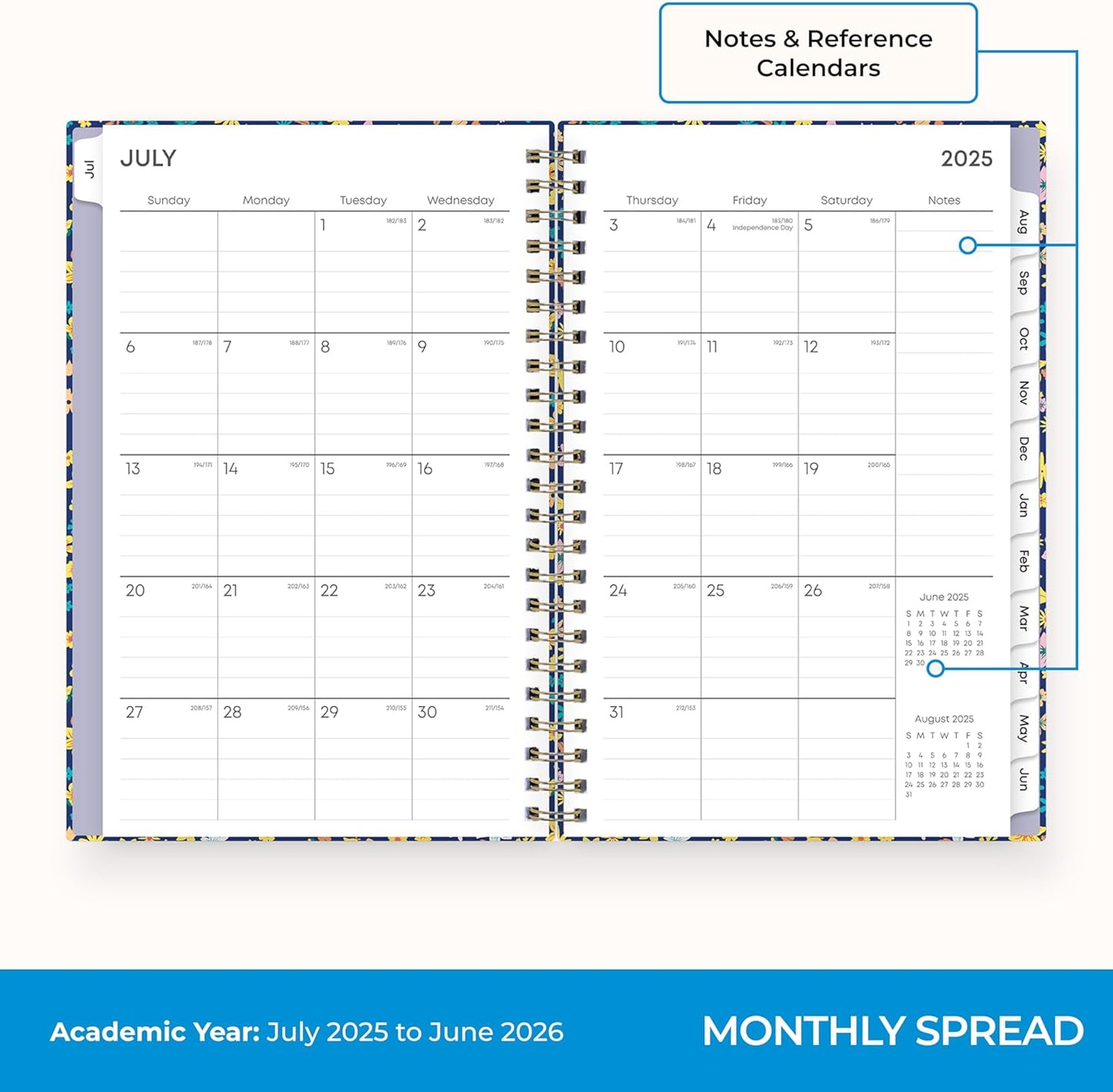 Blue Sky 2025-2026 Academic Year Weekly and Monthly Planner Calendar, July 2025 - June 2026, 12-Month, 5" x 8", Hard Cover, Wirebound, Storage Pocket, Laminated Tabs, Stickers, Becky