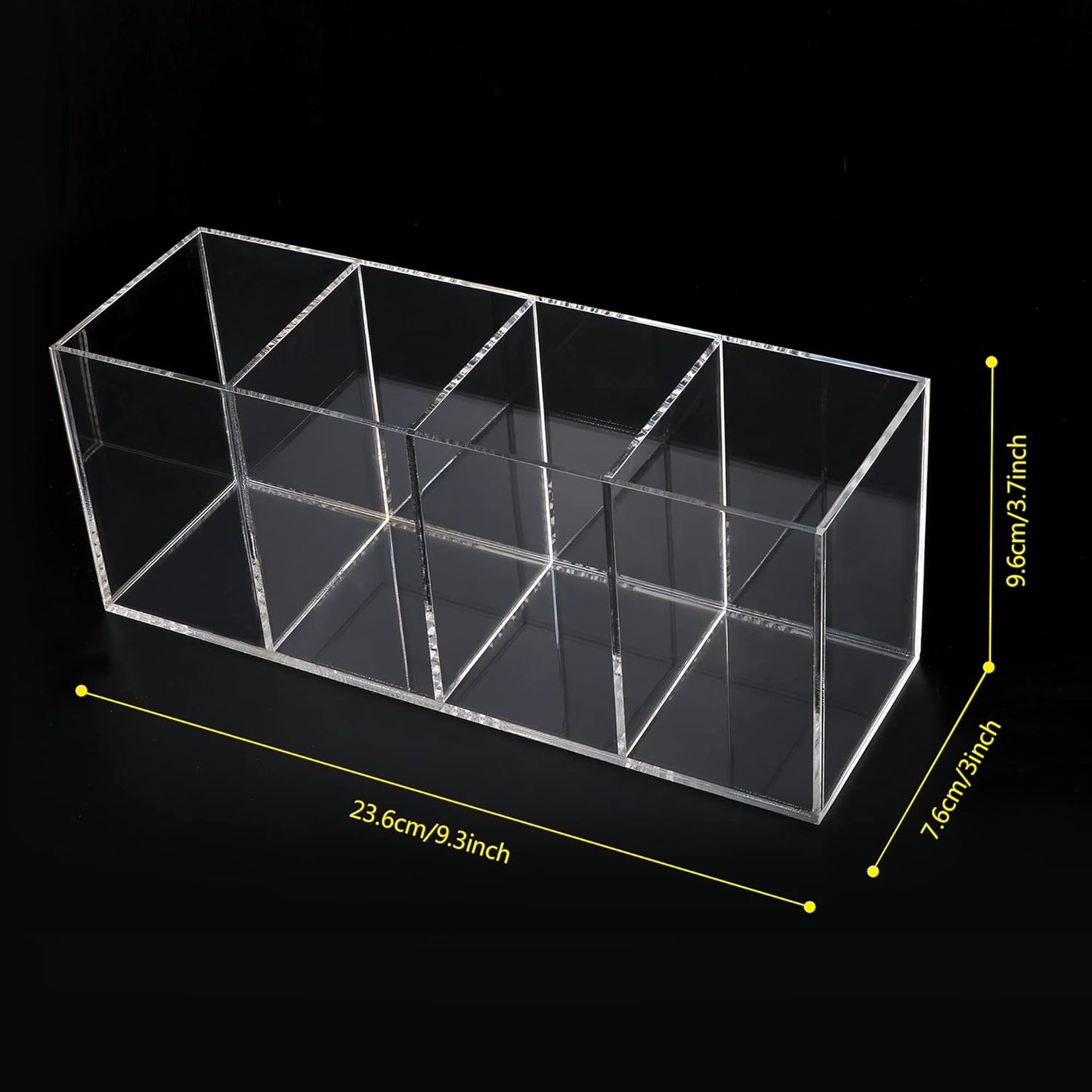 Clear Acrylic Pen Holder Handmade, 4 Slot Pencil Organizer Countertop, Pencil Stationery Organizer for Office Accessory, Makeup Cosmetic Brushes Storage, Clear Vanity Organizer for Bathroom (Clear)