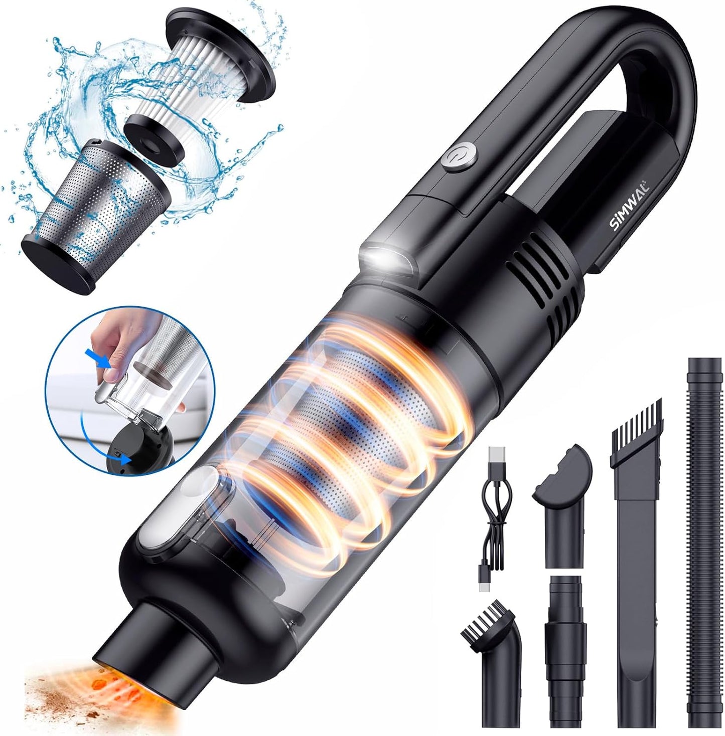 Handheld Car Vacuum Cleaner Cordless: 9500PA Powerful Suction Portable Lightweight Hand Held Vacuum - Large Capacity Battery Last Long Wireless Mini Vacuum With LED Light For Home Office Cleaning
