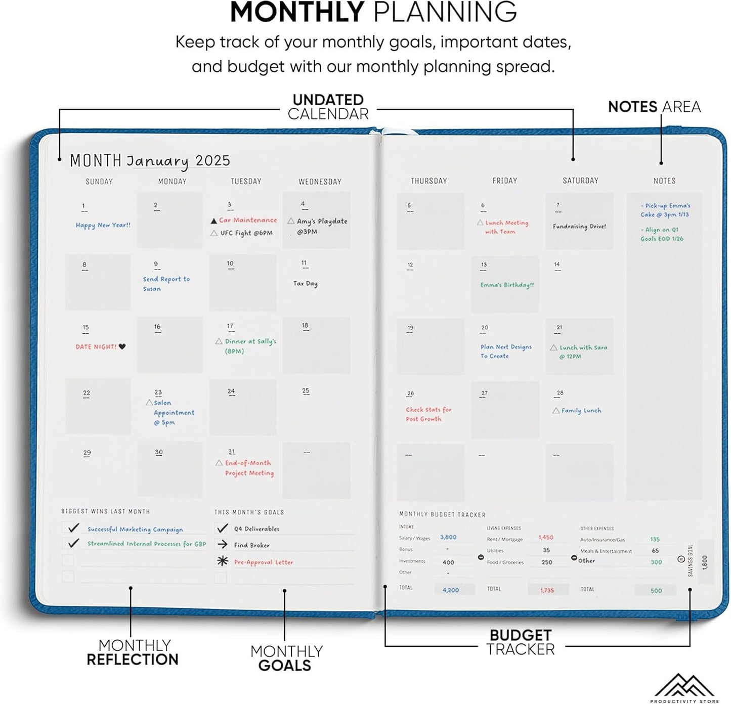 Undated, 2025 Planner, 8.5" x 11" - The #1 Productivity Planner to Achieve Your 2025 Goals - Planner 2025-2026 by PRODUCTIVITY STORE (A4, NAVY BLUE)