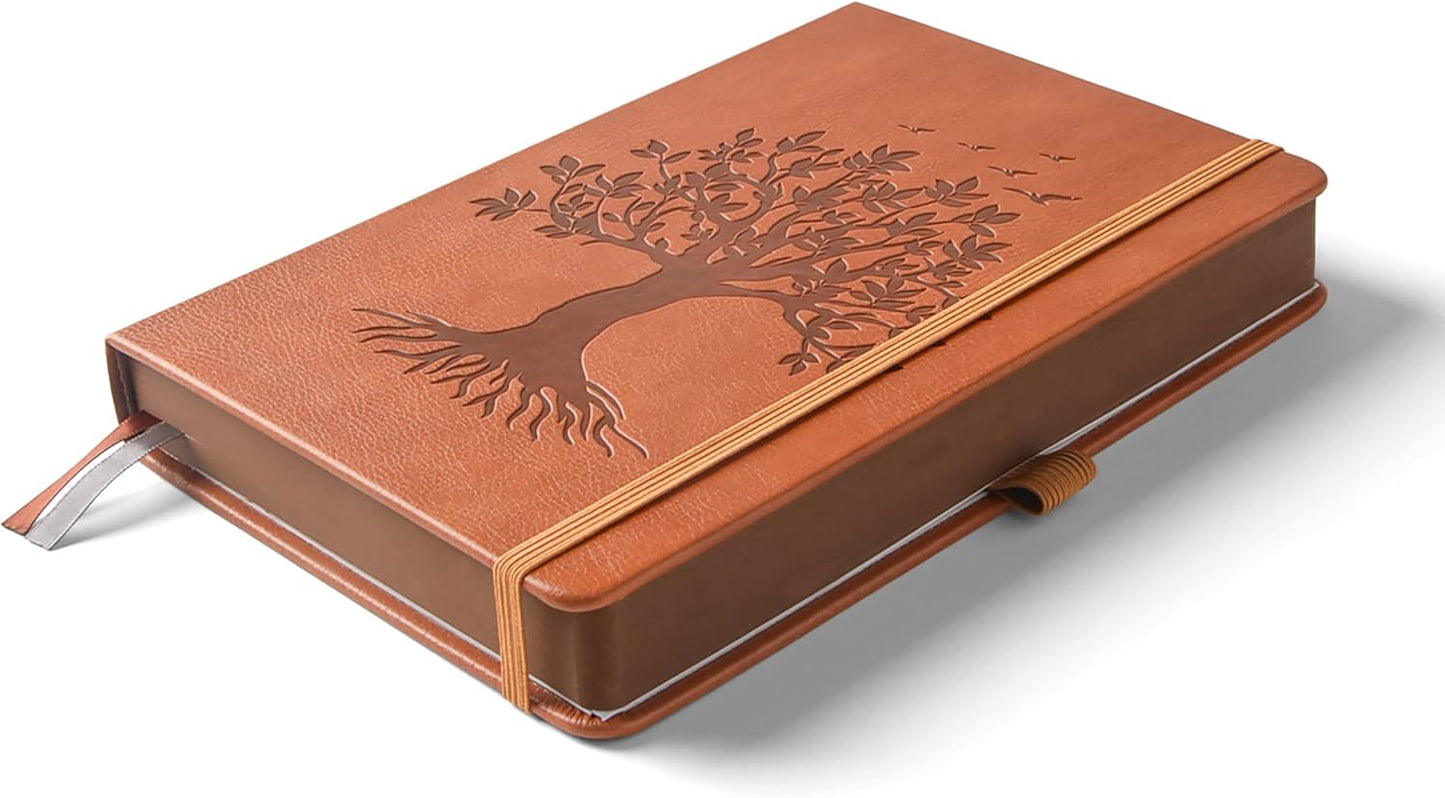ZXHQ A5 360 Pages Lined Journaling Notebooks with Pen, Journals for Women Men Writing Notebook, Tree of Life Design, Brown Edge Fine Inner Pocket - Light Brown