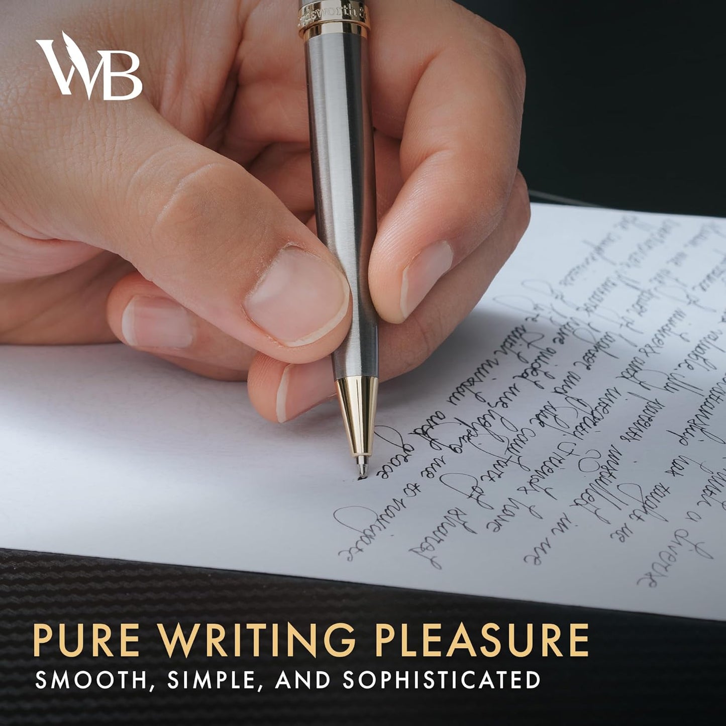 Wordsworth and Black Luxury Ballpoint Pen Set - Silver Lacquer 24K Gold Finish, Refillable Fine Point, Elegant Gift for Men & Women, Includes Ink Refill, Nice Pens for Work