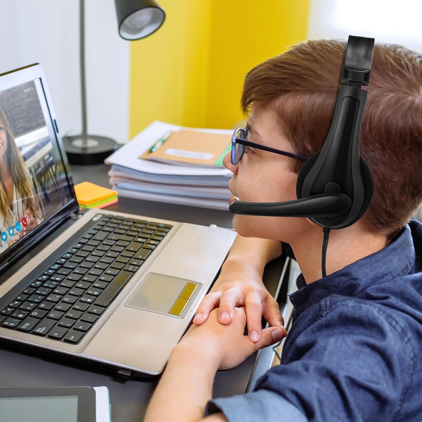 Yunsailing 20 Pack Bulk Classroom Headphones with Microphone Students Kids Wired School Class Set Headphones for School Library Computer Office Adults 3.5 Jack Universal Plug(Multicolor)