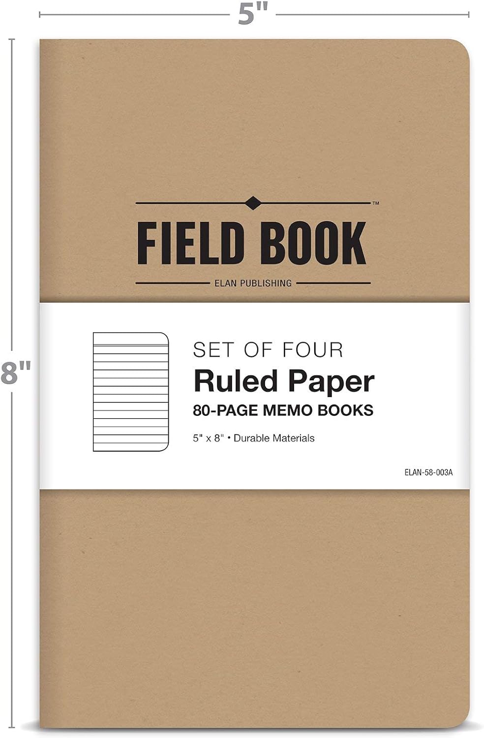 Elan Publishing Company Field Notebook/Journal - 5"x8" - Kraft - Lined Memo Book - Pack of 4