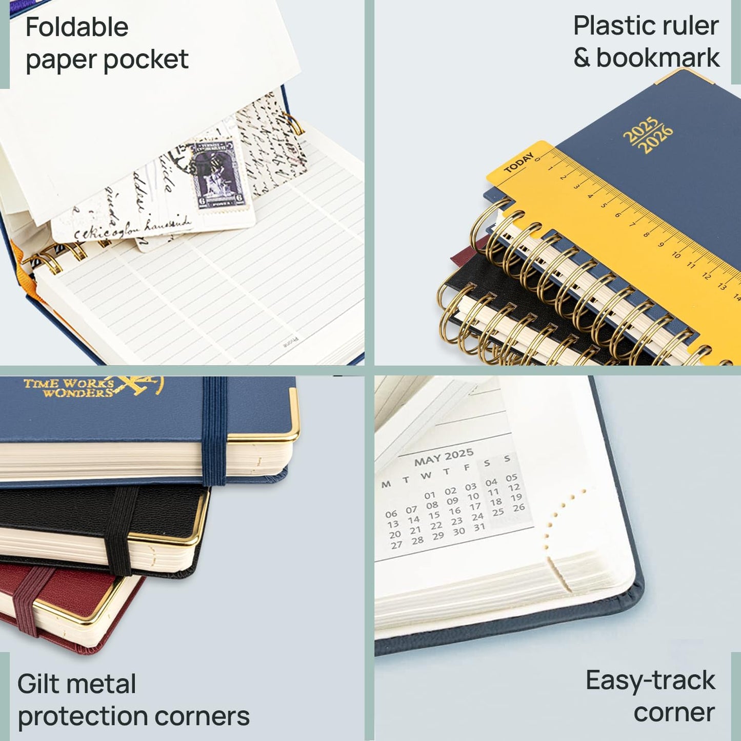 POPRUN Academic Planner 2025-2026 (July 2025-June 2026), Daily Weekly and Monthly Appointment Book (Wirebound Hard Cover - 10'' x 8'') with Hourly Time Slots, Tabs, 100 GSM - Navy Blue