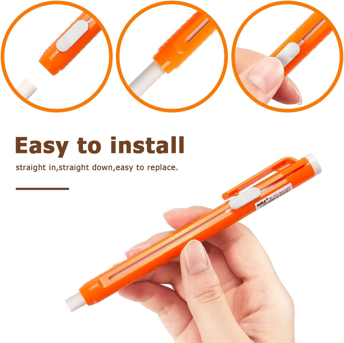 Retractable Mechanical Eraser Pen, Pen-Style Erasers Assorted Color, 5 Pack