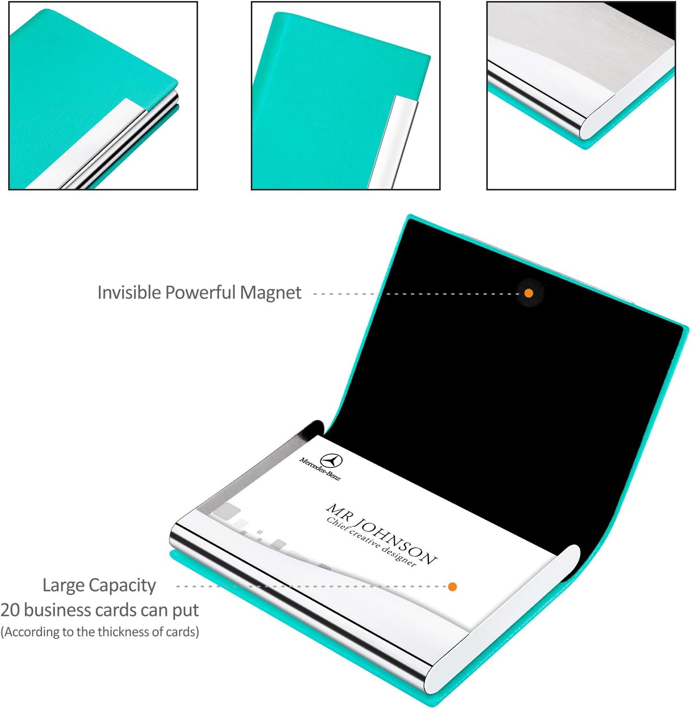 Padike Business Card Holder, Business Card Case Professional PU Leather & Stainless Steel Multi Card Case,Business Card Holder Wallet Credit Card ID Case/Holder for Men & Women. (U-Light Green)