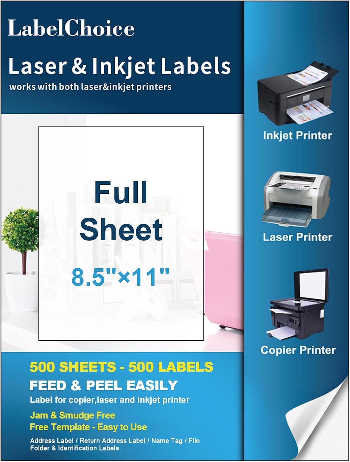 Full Sheet Shipping Labels 8.5 x 11 for Laser & Inkjet Printers, 500 Sheets 500 Labels Self Adhesive Full Sheet 8 1/2x11 Labels, Mailing Label Sheets for Printer, Full Page Shipping Labels