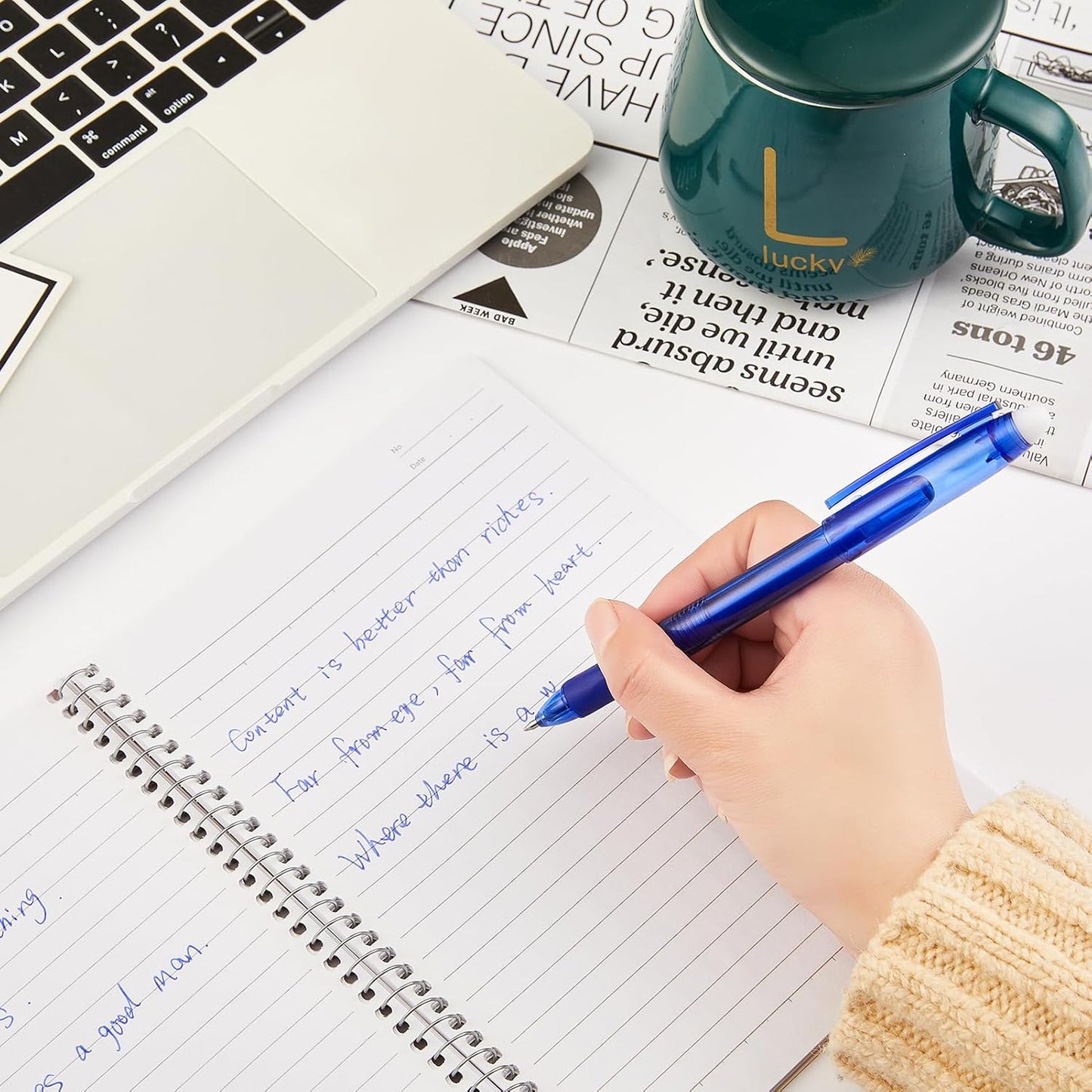 Volcanics 36 Pack Blue Erasable Gel Pens, 0.7mm Fine Point, Smooth & Fast-Drying Ink, Capped Design, Refillable School Office Pens for Students, Teachers, Note Taking & Journaling