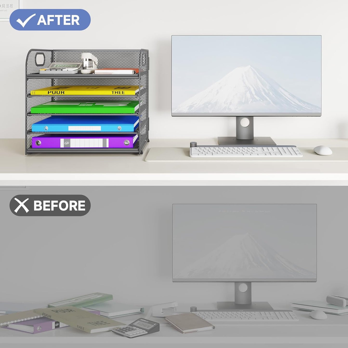 5 Tier Paper Organizer with Handle, Metal Mesh Desk Organizer File Folder Paper Letter Tray Desktop Document Sorter for Classroom, School, Office Accessories Organization and Storage - Grey