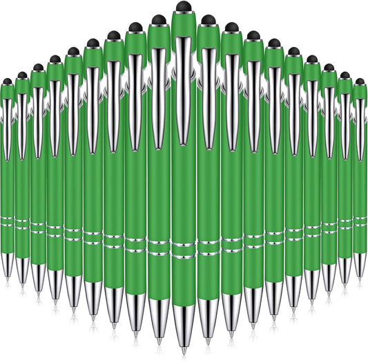 Zonon 38 Pieces Rubberized Ballpoint Pen with Stylus Tip Stylish Metal Pen Capacitive Styli with Soft Rubberized Grip, Black Ink for Most Devices(Green)