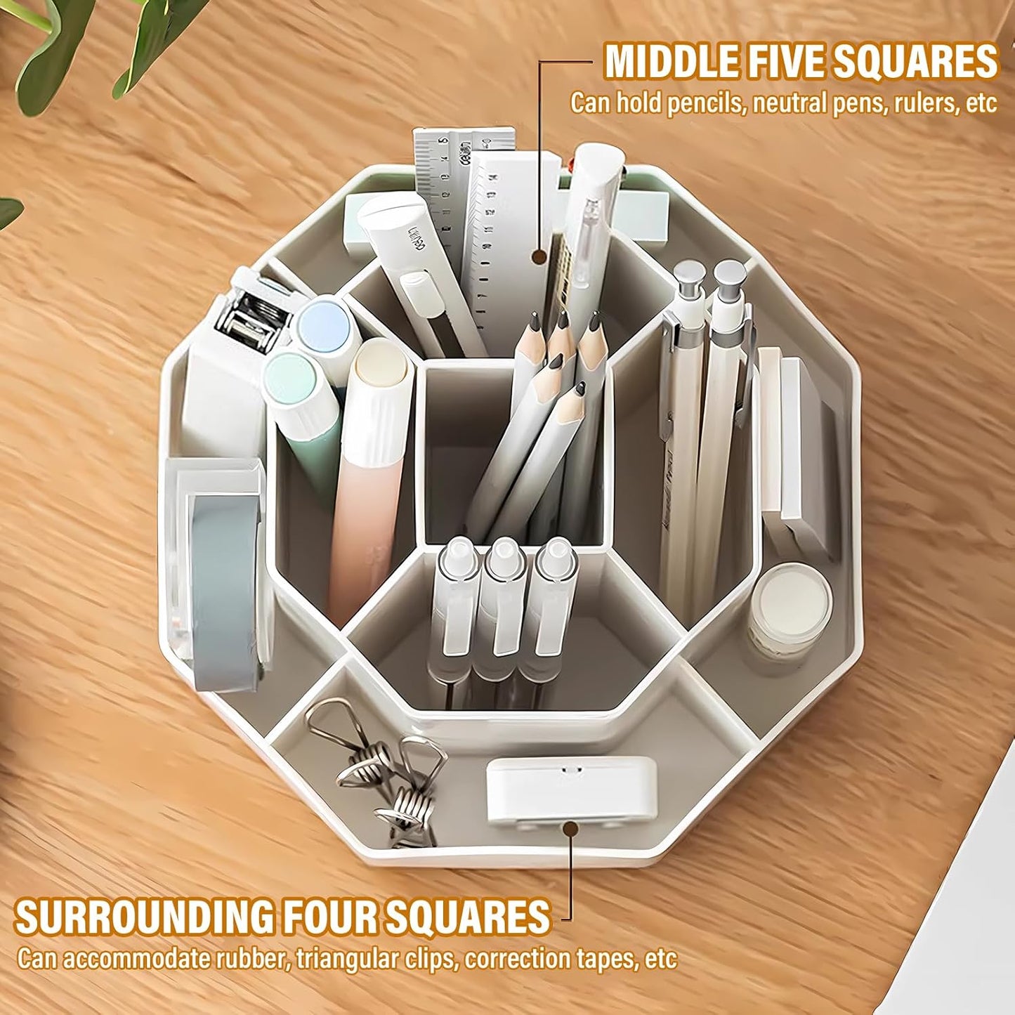 Pen Holder, 9 Slots Rotating Pencil Holder, Desk Organizer, Desk Accessories Workspace Organizers, Office, School（Transparent Color