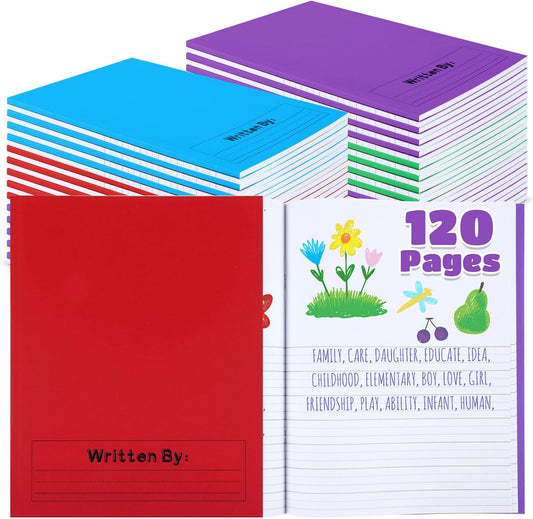 Henoyso 12 Pcs 120 Pages Primary Composition Notebooks K-2 9 3/4 x 7 1/2 Inch Journals Primary Journals Blank Books for Kids to Write Stories Kindergarten (Red,Green,Blue,Purple)