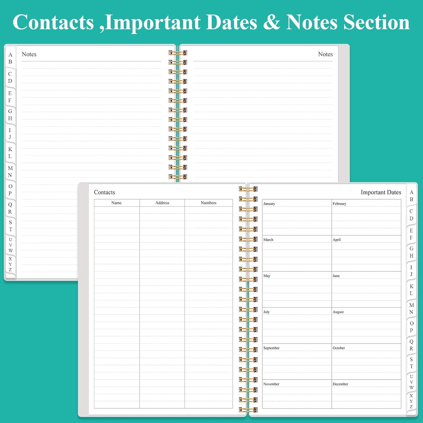 Address Book with Alphabetical Tabs - A5 Telephone & Address Book with Address Contacts, Special Date, Phone, Birthday & Internet Login Password for Home and Office, 6.2" x 8.5", Teal Flowers