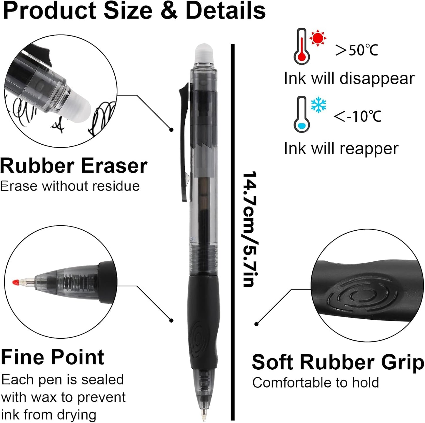 USUAL Erasable Gel Pens Erasable Colored Pens Fine Point 0.5mm Erasable Pens Make Mistakes Disappear Retractable Erasable Gel Pens for Drawing Writing School Office Supplie (Multicolor)
