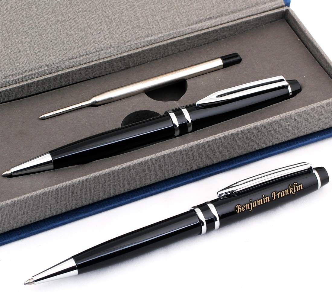 Free Engraving - Personalized Roller Ballpen, Ballpoint pen, Refillable Pens, Retractable Medium Refill Pen Black Ink, Custom Gifts for Men, Women, Classy Gift Box