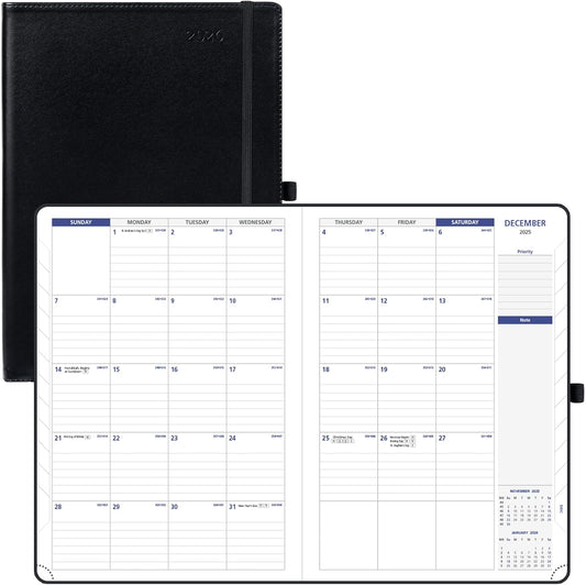 POPRUN Monthly Planner 2026-2027 (Large-8.25'' x 11.75''), 16 Months Calendaer (Dec 2025-Mar 2027) Appointment Book with Stair Tabs, Inner Pockets, Pen Holder, PU Leather Softcover - Black