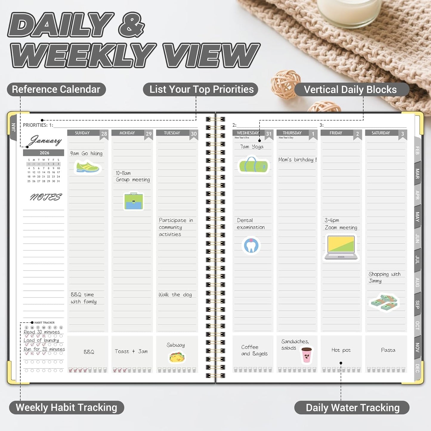 Academic Planner 2026 (8.5" x 11") - Weekly & Monthly Planner (Jan. 2026 - Dec. 2026), Column View Calendar Organizers, Hardcover Agenda Book with Tabs for Office & School, Black