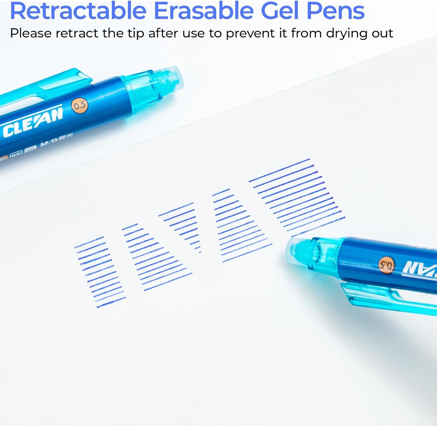 M&G Erasable Gel Pens, 6 Pcs Retractable Blue Ink Erasable Pen Fine Point 0.5mm, Quick Dry Erasable Pen with Non-Slip Grip, Pens Make Mistakes Disappear for Drawing Writing Planner Office Supplies