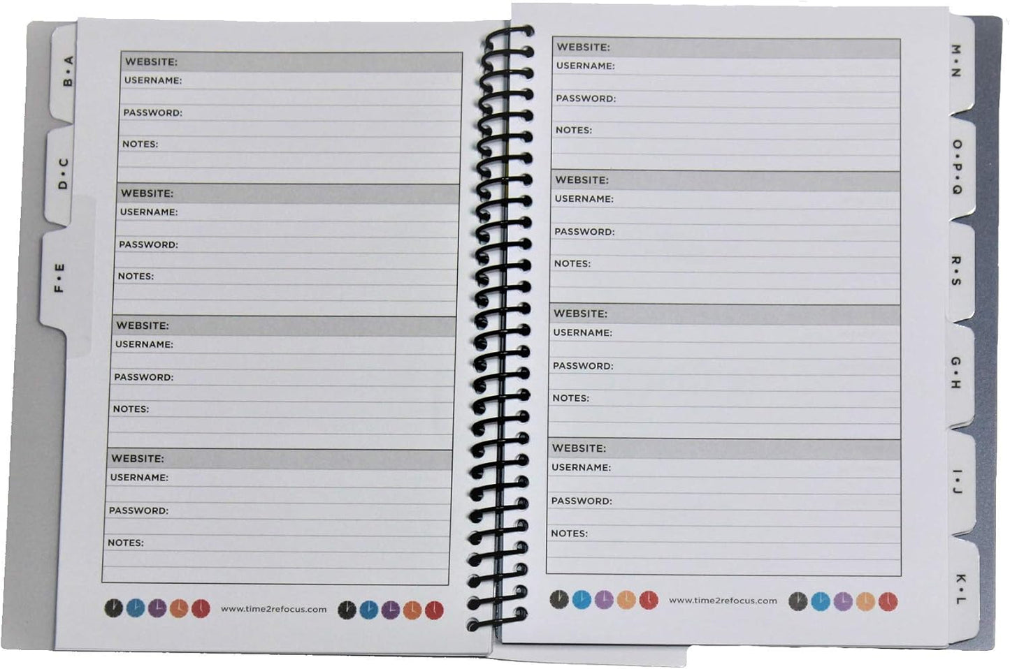 RE-FOCUS THE CREATIVE OFFICE, Password Book Keeper, Black, Small, Mini, Alphabetical Tabs, Spiral Bound, Removable Sheets, Journal Organizer, Includes, Website, Address, Username, Password
