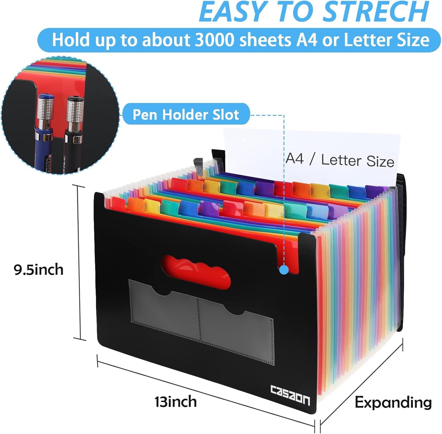 2 Pack Accordian File Organizer, Expanding File Folder 24 Pockets with Expandable Cover A4 Letter Size File Box, Portable Document Organizer - Black