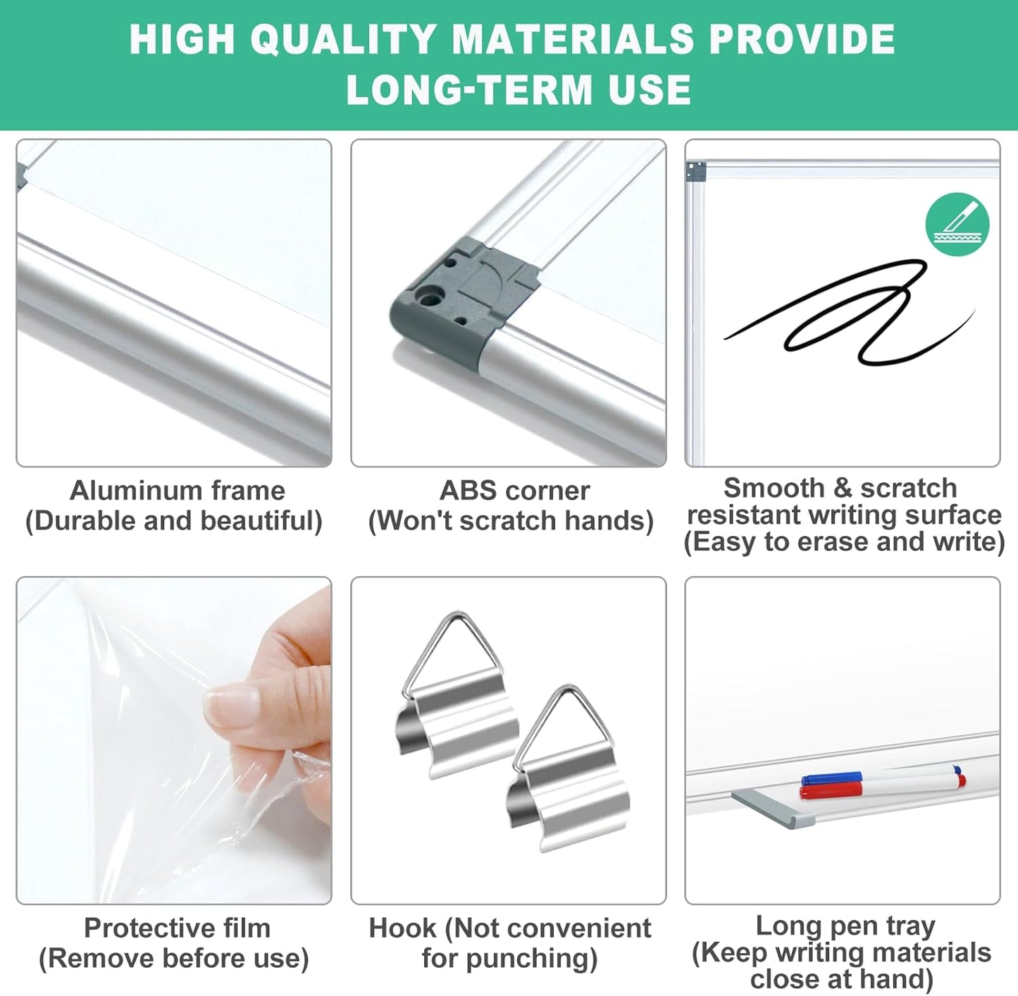 H-Qprobd Dry Erase White Board for Wall 6' x 3' Large Magnetic Whiteboard 72"x36" Aluminum Presentation Whiteboard with Long Pen Tray, 6 Markers, 2 Erasers &12 Magnets