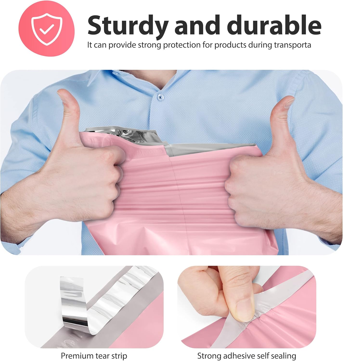 Fuxury 100 Pcs Poly Mailers 12x15.5Inch, Waterproof Shipping Bags for Clothing, Strong Adhesive Shipping Envelopes for Small Business, Self Seal Mailers Poly Bags Mailing Envelopes Light Pink