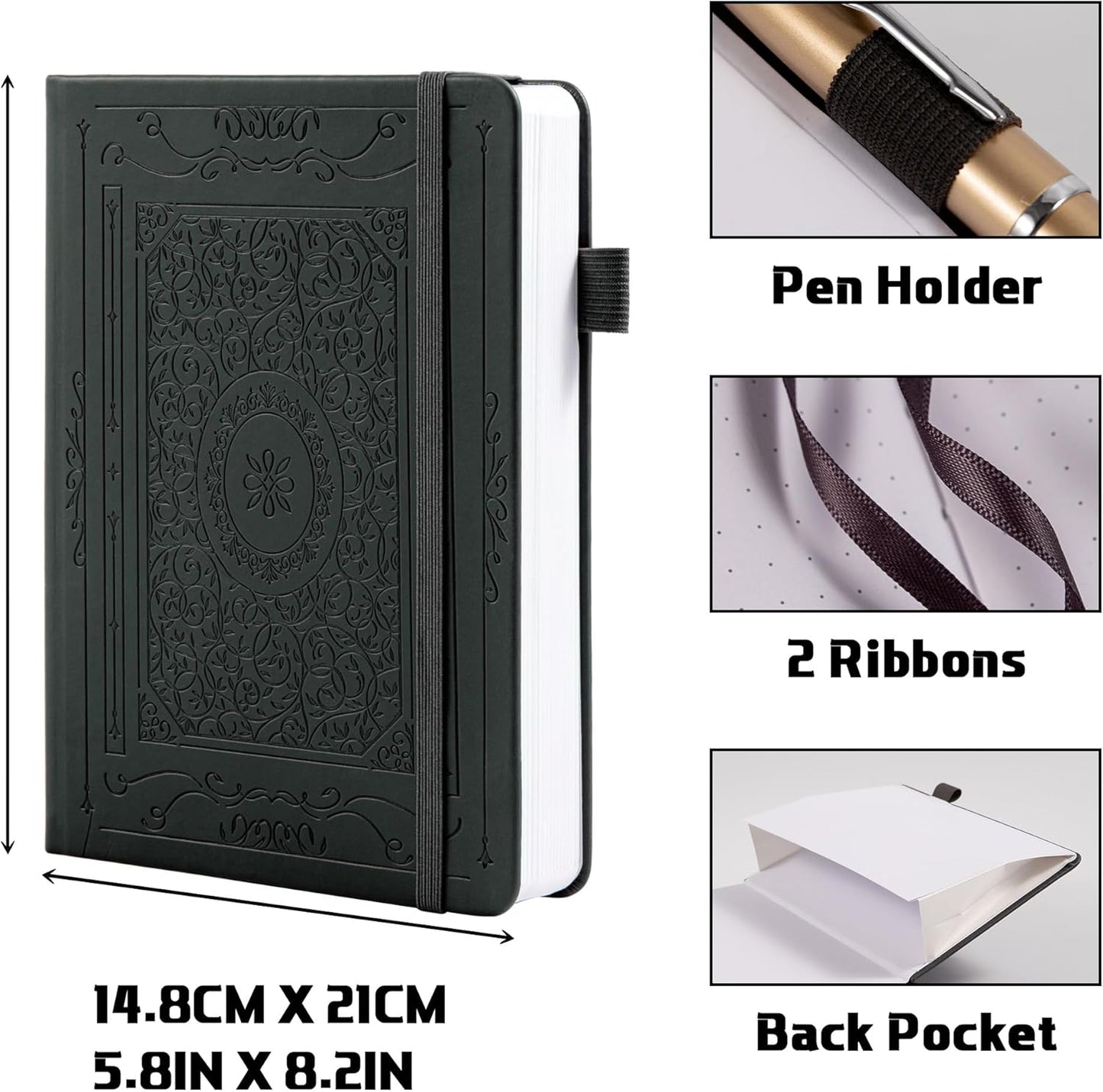 TIEFOSSI Bullet Dotted Journal Notebook, 160gsm 256 Numbered Thick Paper, A5 Hardcover Dotted Grid Diary for Women Men Work Writing, Bullet Dot Journaling, Drawing, 5.8 x 8.3 in