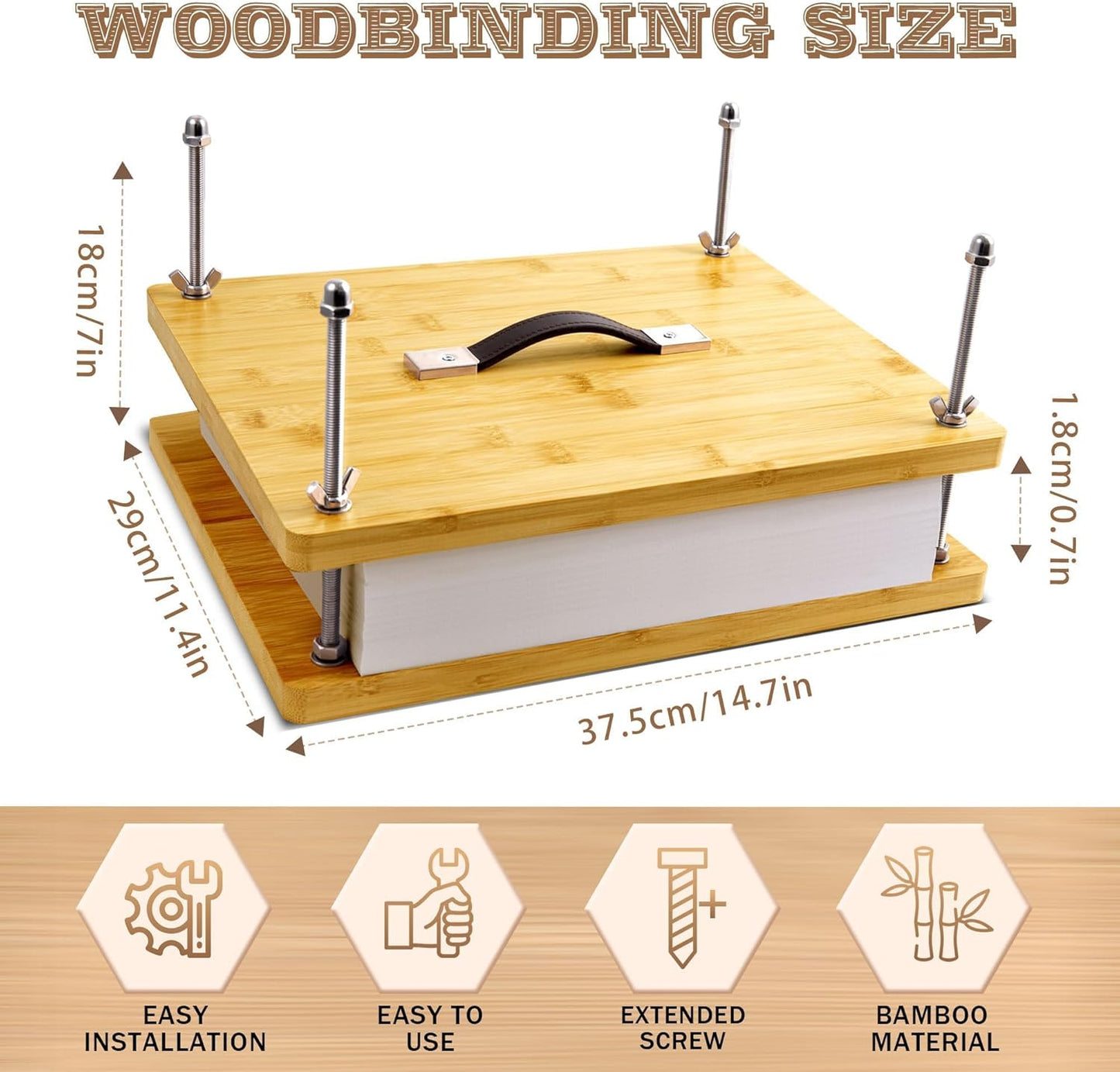HAOPENGYOU 14.7"x11.4" Large Bamboo Book Press & Bookbinding Kit with Bone Folder, Awl, Needles - Complete DIY Book Repair Craft Set