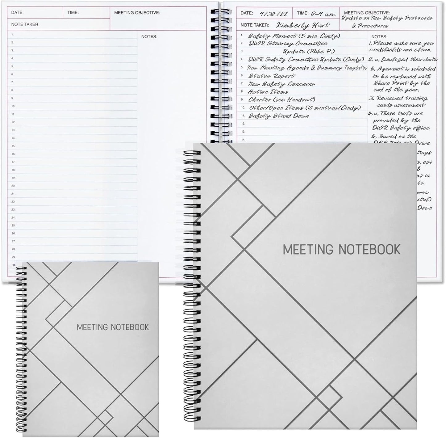 Juvale Meeting Notebook for Work - Spiral-Bound Planner Notebook for Work Planner & Office Supplies - Agenda & To Do List Notepad - 11 x 8.5 In, White, Pack of 2