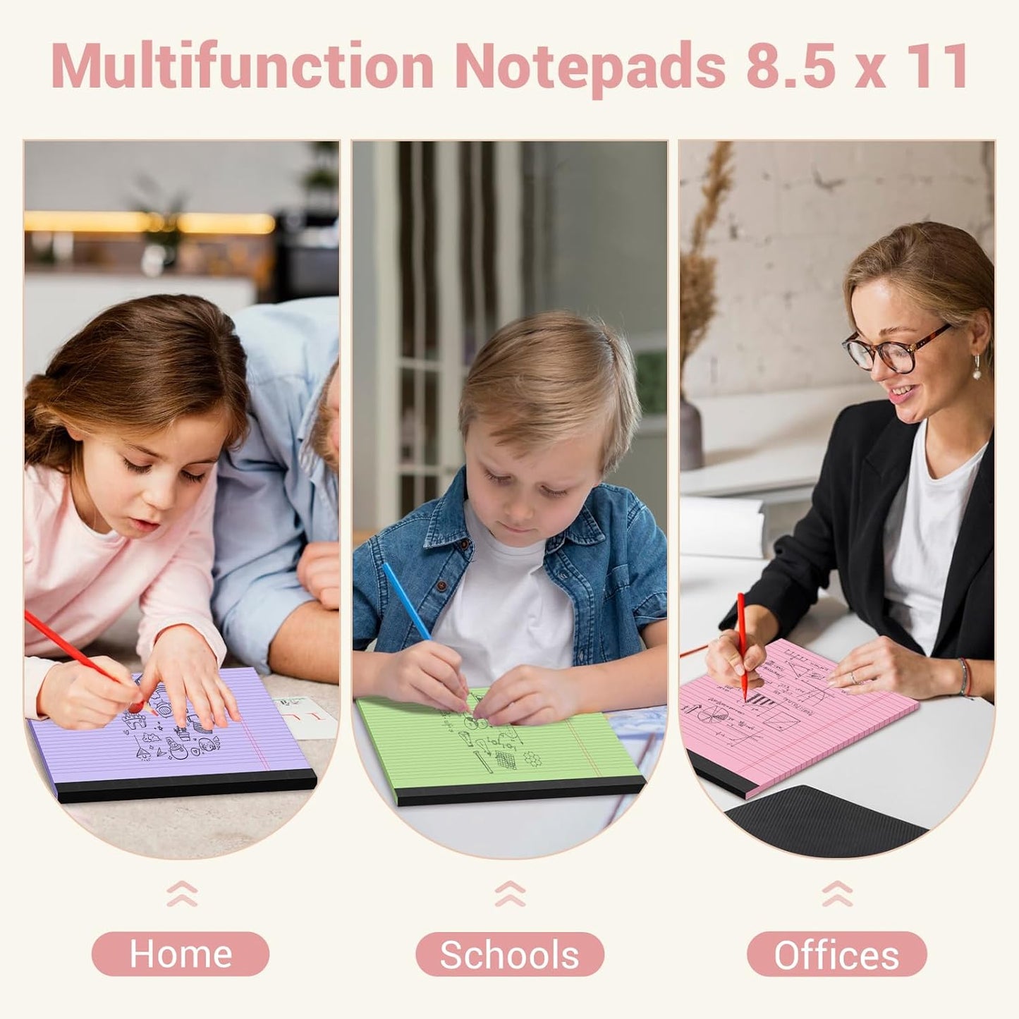 Legal Pads 8.5 x 11 Inch, 6 Pack, Colored Notebook Paper, 8.5 x 11 Colored Legal Pad, Micro Perforated Lined Paper Notepads 8.5 x 11, 30 sheets, Colored Paper Writing Pads for Office Home School