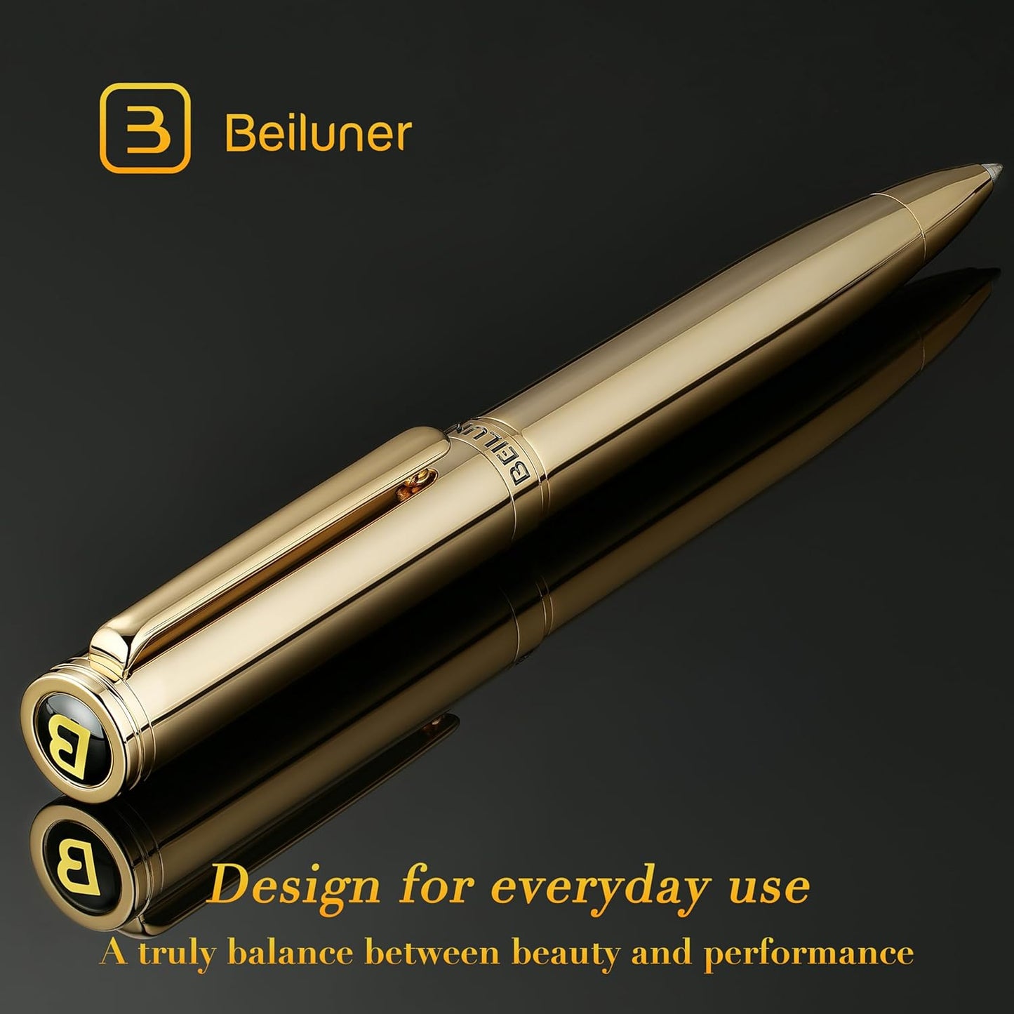 BEILUNER Gold Gel Pen, Stunning Luxury Pens with 24K Gold Plating, Black Ink Refill, Executive Gift Set for Family & Friends, Writing, Fancy, Office, Retractable, Graduation Gifts, Nice Designer Pens