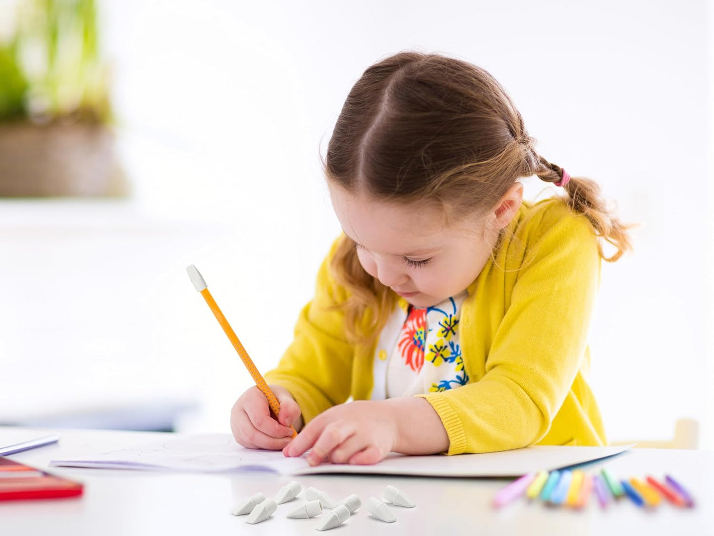 Pencil Erasers Caps Bulk, Ezzgol 128 Pcs Pencil Top Erasers Cap, White Color Arrowhead Caps Erasers Latex Free Pencil Eraser Toppers for Kids Teachers