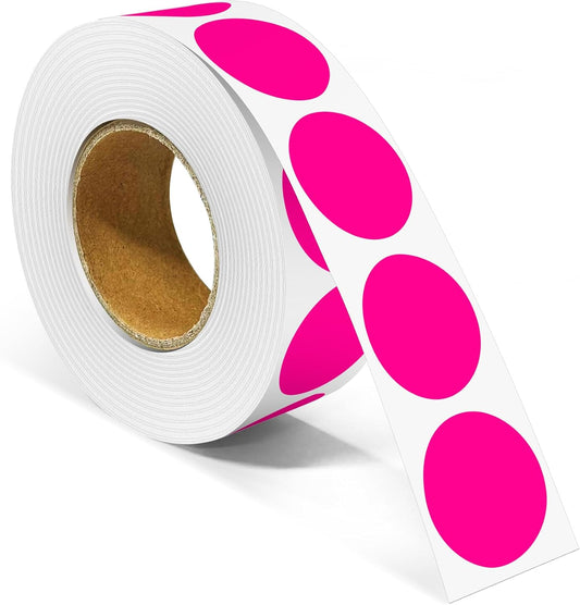 1 Inch Round Color Coding Labels, 1000 PCS Per Roll Fluorescent Pink Color Coded Dot Stickers, Round Color Dot Labels for Organizing, Filing, and Storage