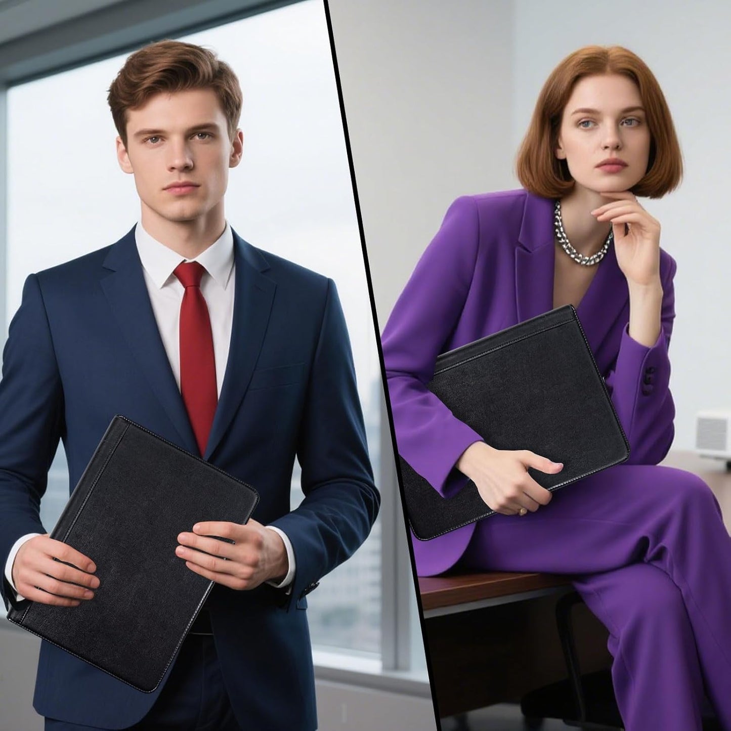 Calfinder 3 Ring Portfolio Binder,PU Leather Padtfolio Binder with Zipper,Padfolios for Women&Men,Professional Business Portfolio Organizer for Resume/Interview, A4 Letter Document Organizer