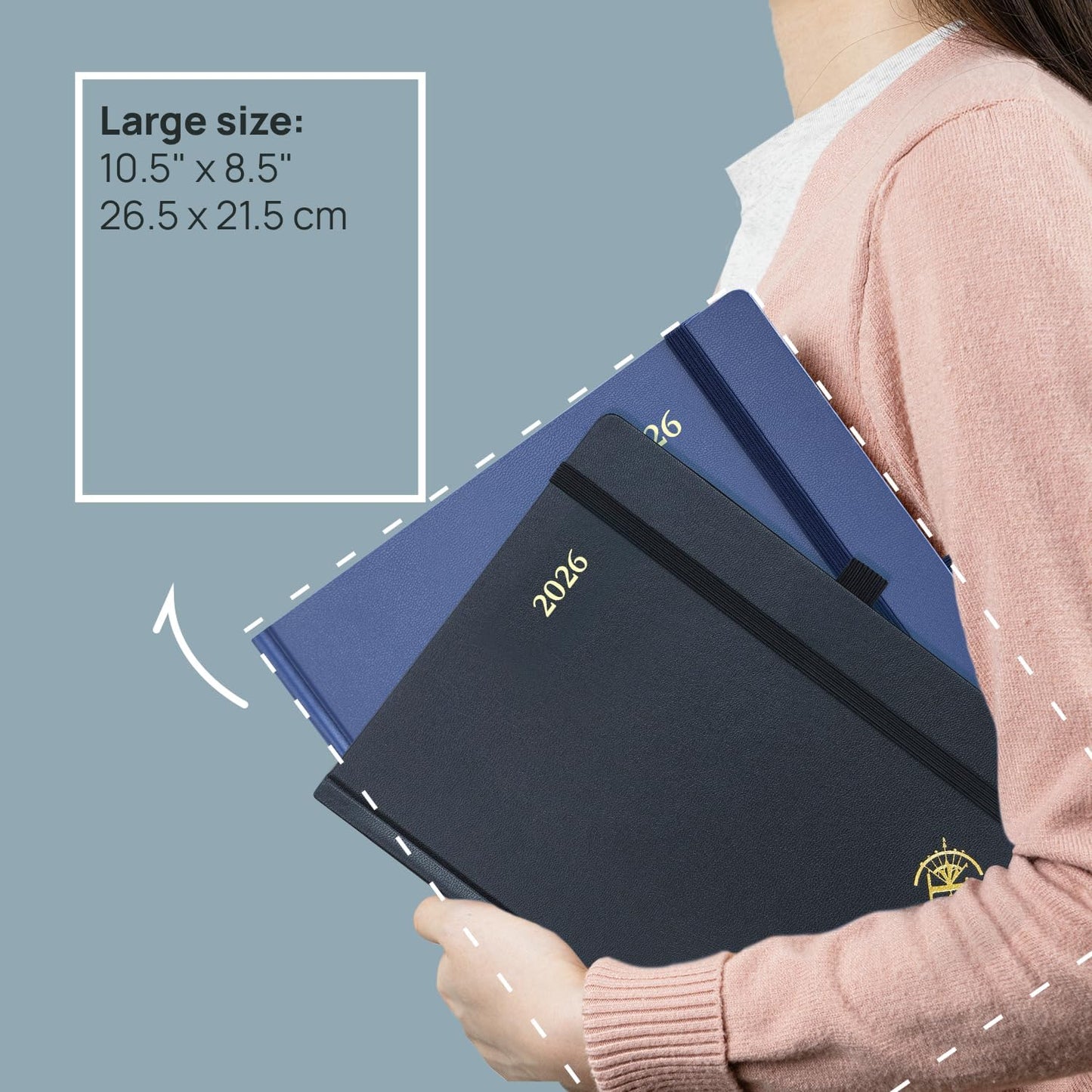 POPRUN 2026 Planner (Large Size 8.5''x 10.5'' Hardcover) - Daily Weekly and Monthly Calendar Agenda 2026 Appointment Book with Hourly Time Slots, Monthly Tabs, 100 GSM - Orange