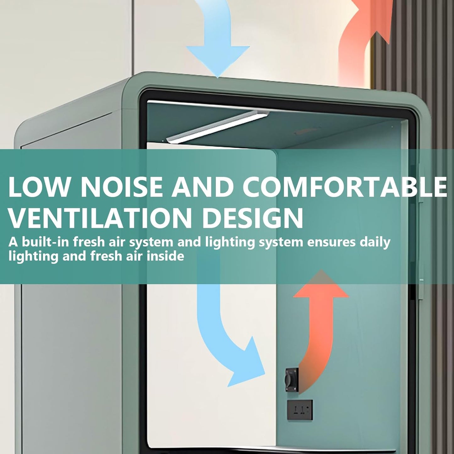 Office Sound Booth with Audio Privacy - Soundproof Recording Booth Includes Green Frame with Curved Corners,Soundproof Room with Light,Steel Plate Structure for Study (42.52IN)
