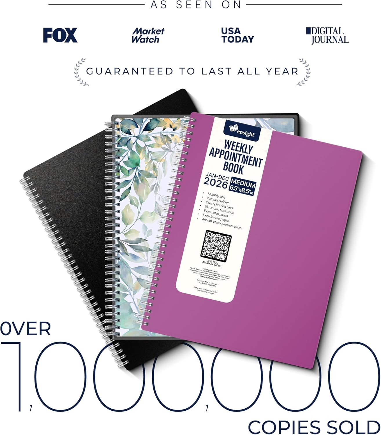 Ensight 2026 Appointment Book & Planner Ensight 6.5 x 8.5 inches Large Tabbed Daily Hourly Weekly Planner Schedule Book 30 Minute time Slots Business & Personal Planner Jan 2026 Dec 2026 Magenta