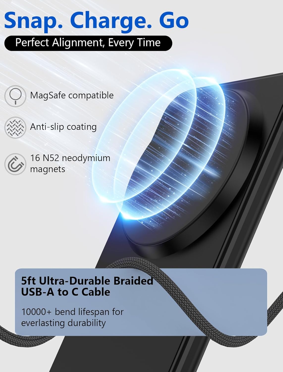 Mag.Safe Charger - iPhone Charger Stand, Fast Magnetic Wireless Charger for iPhone 17/16/15/14/13/12 Series - Black