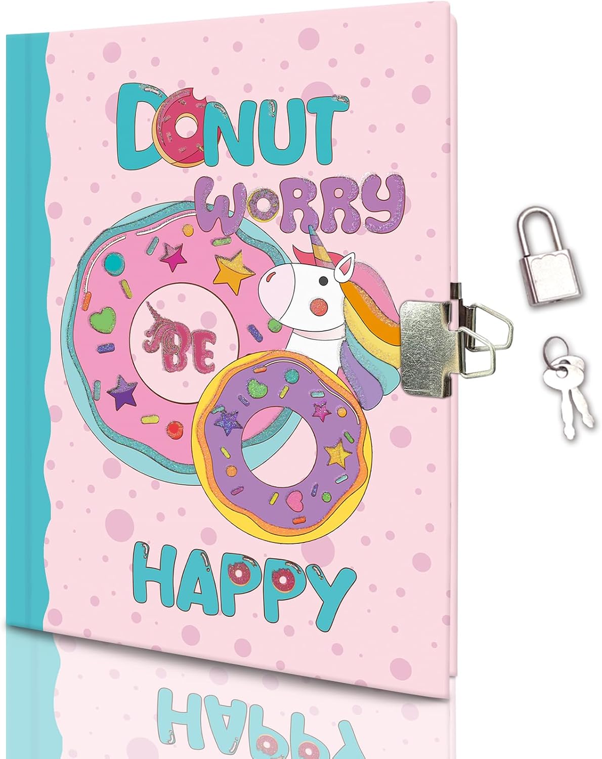 Girls Diary with Lock for Kids, 7x5.25 Inches 160 Lined Pages Secret Pink Doughnut Notebook for Girls Journal with Lock for Kids Pre School Writing Drawing Cute Girls Gifts for Birthday