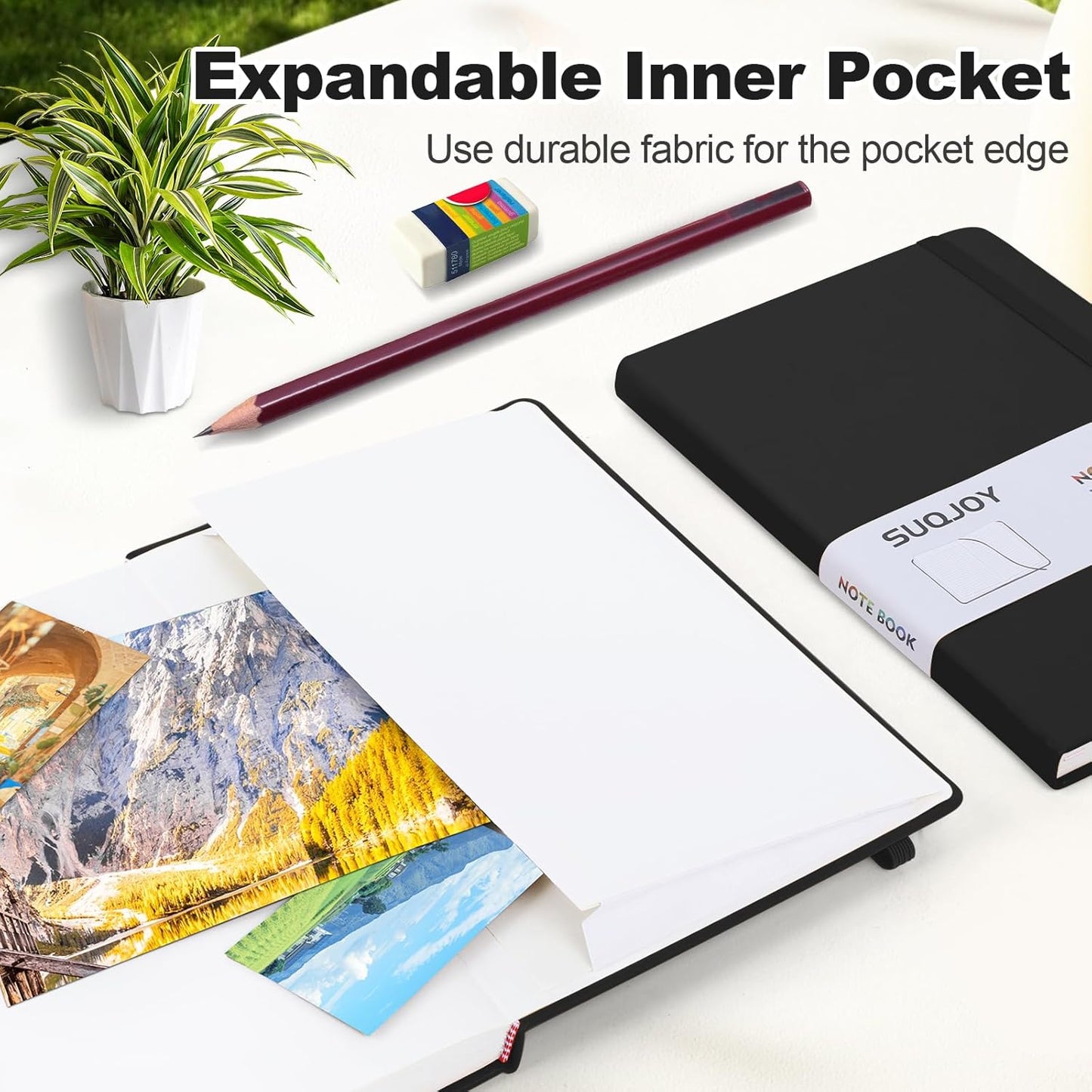 Lined Journal Notebook for Women Men, 5.5"x8.3", 100 GSM Thick Paper, A5 Hardcover Leather Journaling Notebooks for Writing, Travel, Work & School, College Ruled Notebooks for Note Taking Diary (Black)