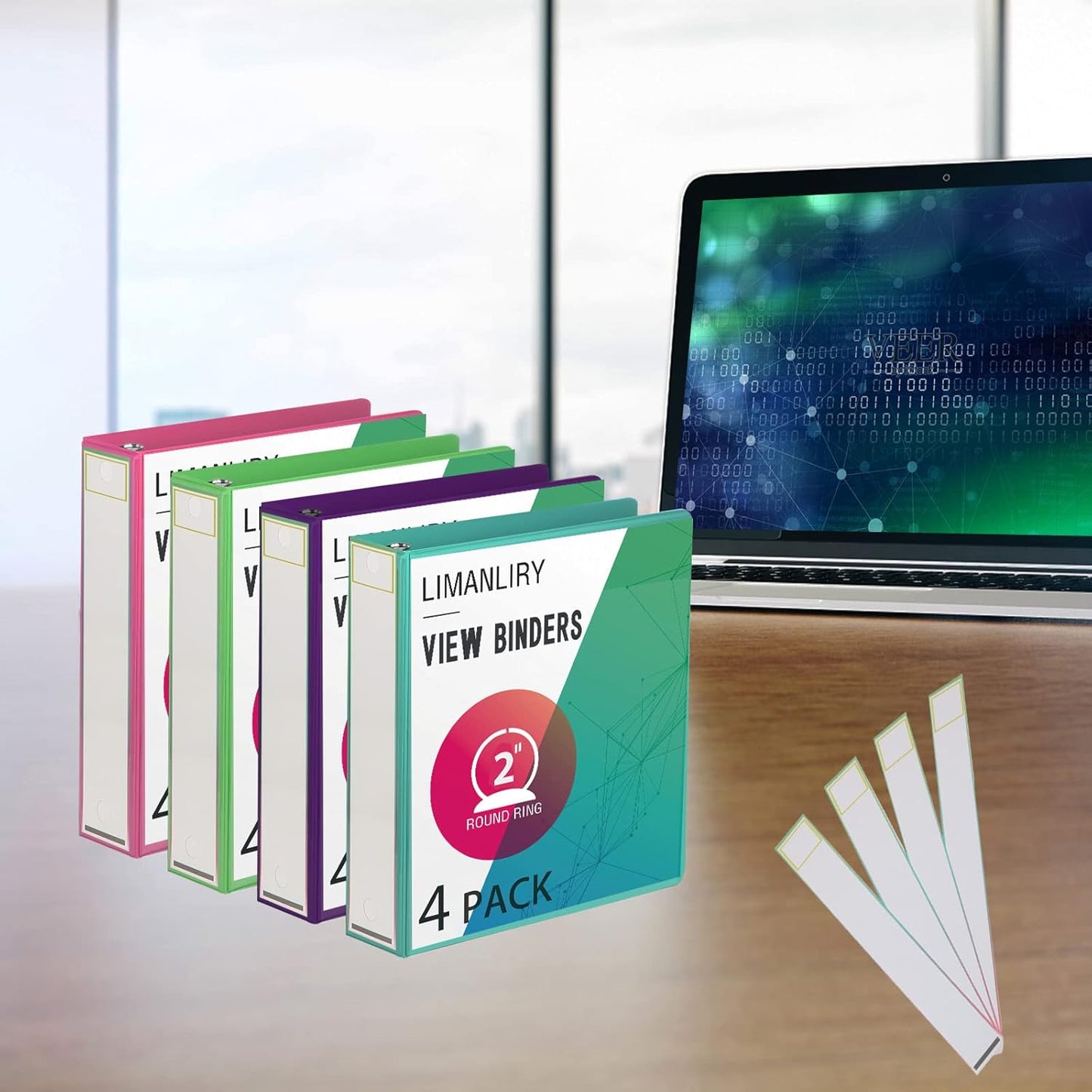 2 Inch Binders, Round 2" 3 Ring Binder, Customizable View Binder with Pockets, Assorted Colors, 4 Pack