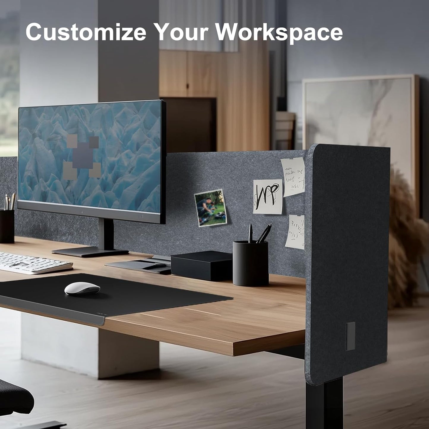 2-in-1 Adjustable Desktop & Under Desk Privacy Panel - 2PCS L-Shaped Acoustic Desk Divider That Reduce Noise and Visual Distractions, for Home Office Classroom (Grey, 47.2" x 17.7")