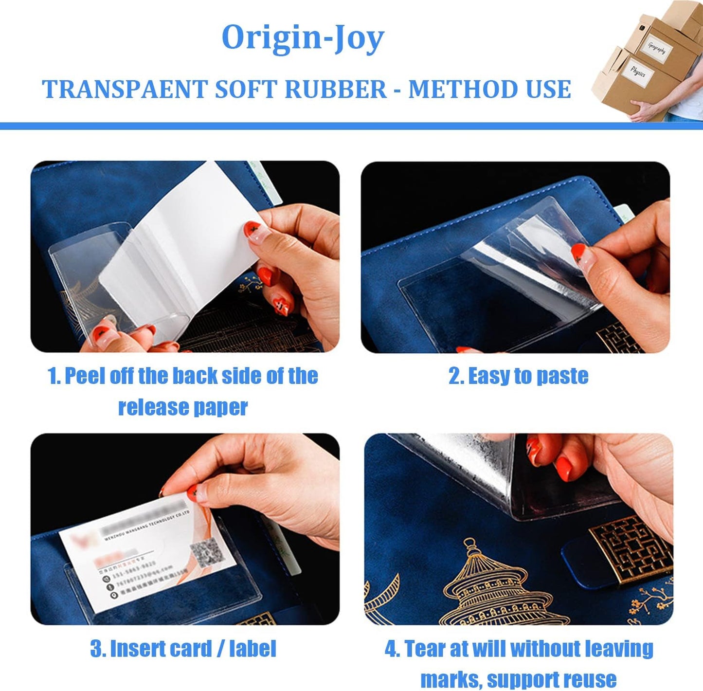 Origin-Joy 35 PCS Self Adhesive Index Card Pockets with Top Open, Clear Plastic Label Holder for Notes, Library and Business, Adhesive Label Pockets & Card Holder (2.125 x 3.37 inch)