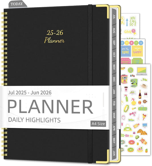 Academic Planner 2025-2026 (8.5" x 11") - Weekly & Monthly Planner (Jul. 2025 - Jun. 2026), Column View Calendar Organizers, Hardcover Agenda Book with Tabs for Office & School, Black
