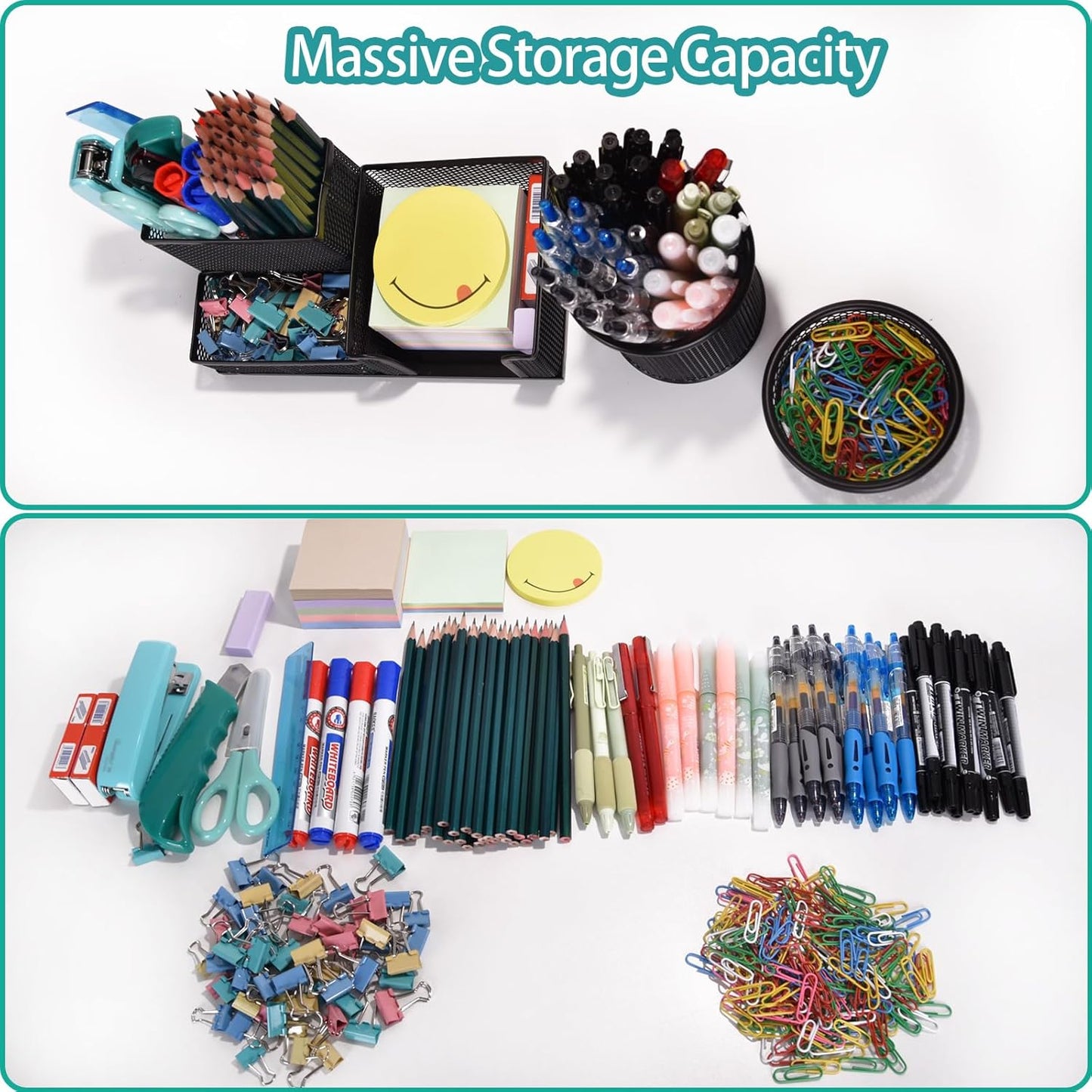 Mesh Desk Organizer, Set of 3 Pen Holder Office Desk Accessories with Pencil Holder Sticky Note Holder, Pencil Cup and Paperclips Cup